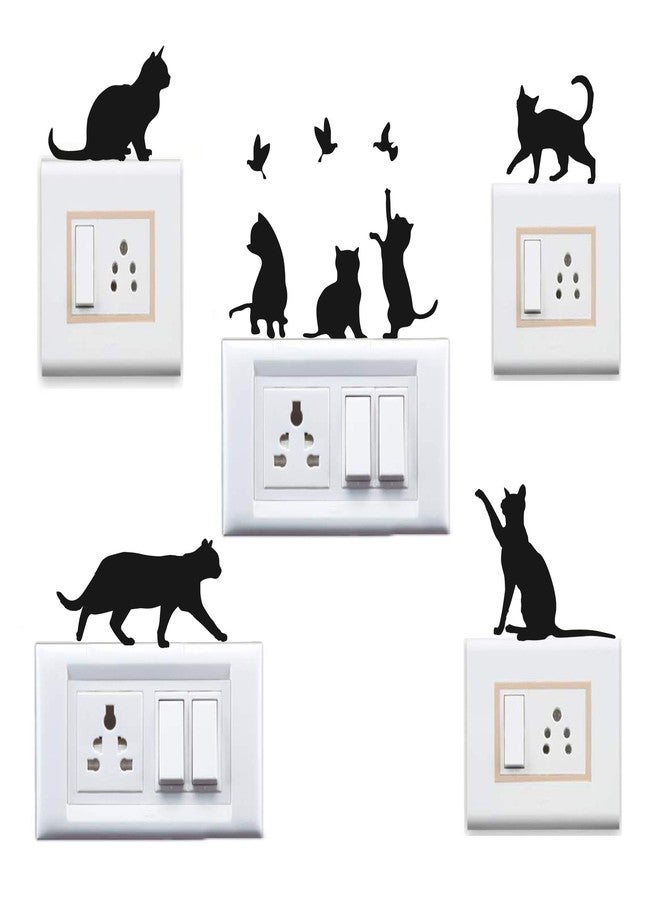 WallDesign Vinyl Cute Cats Combo Switch Board Sticker - Set of 5 (Black) - Image 1